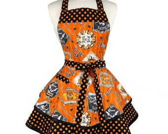 Womens Cute Halloween Apron - Personalized Flirty Apron for Wife - Custom Embroidered Sexy Retro Kitchen Apron for Cooking & Baking