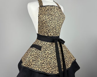 Sexy Leopard Lace Apron for Women - Personalized Gift for Wife, Girlfriend - Cute Apron with Retro Frilly, Flirty Skirts - Custom Monogram
