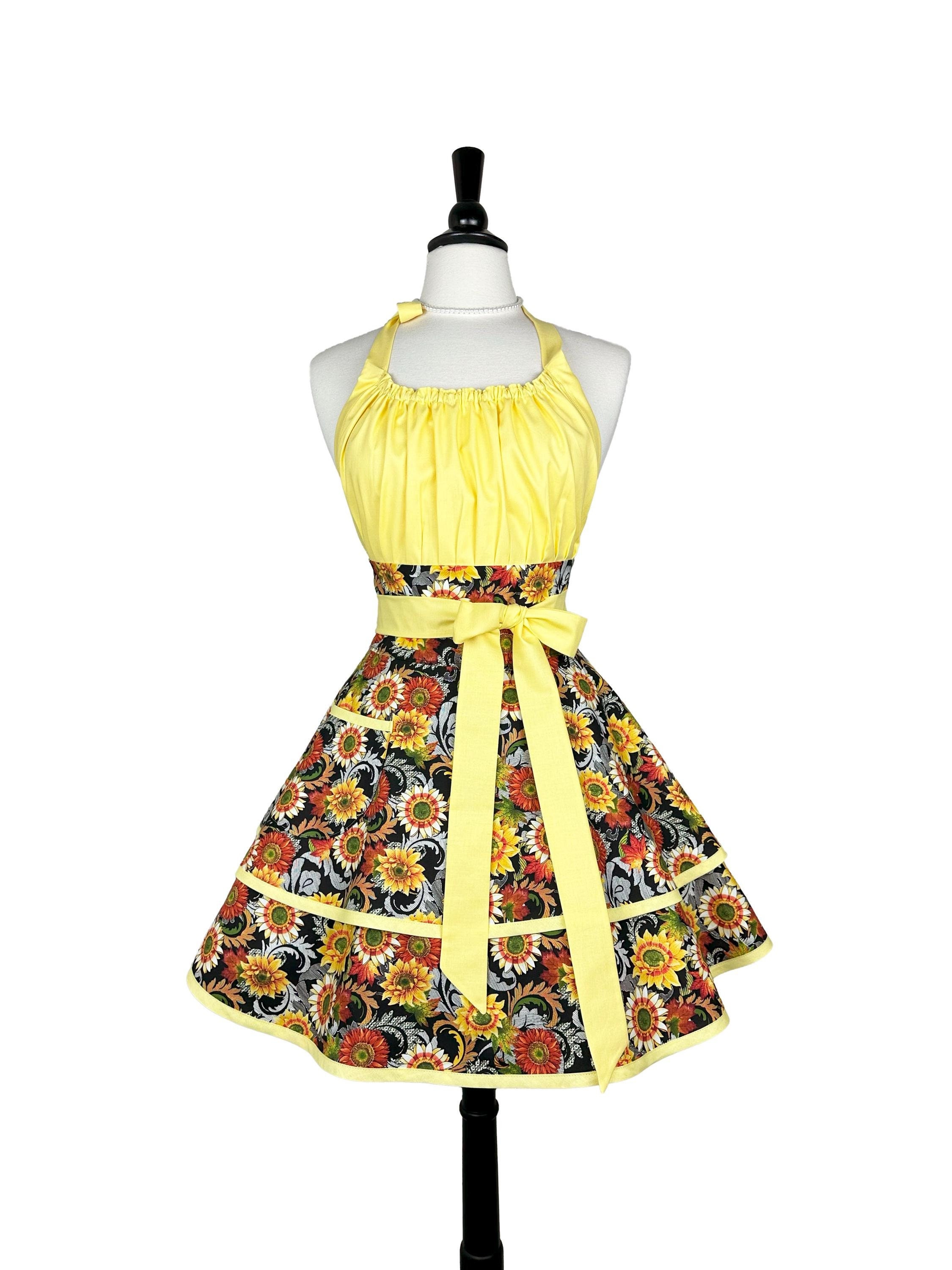 Floral Womens Sexy Apron - Personalized Best Friend Gift - Cute Apron with Pocket & Frilly Skirts for Cooking - Houswarming Gift