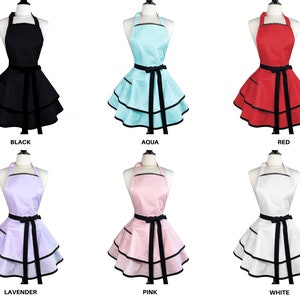 Custom Black Lace Sexy Aprons for Women - Personalized Gift for Girlfriend - Cute Kitchen Apron with Retro Frilly Skirts and Monogram Option