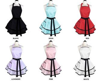 Custom Black Lace Sexy Aprons for Women - Personalized Gift for Girlfriend - Cute Kitchen Apron with Retro Frilly Skirts and Monogram Option