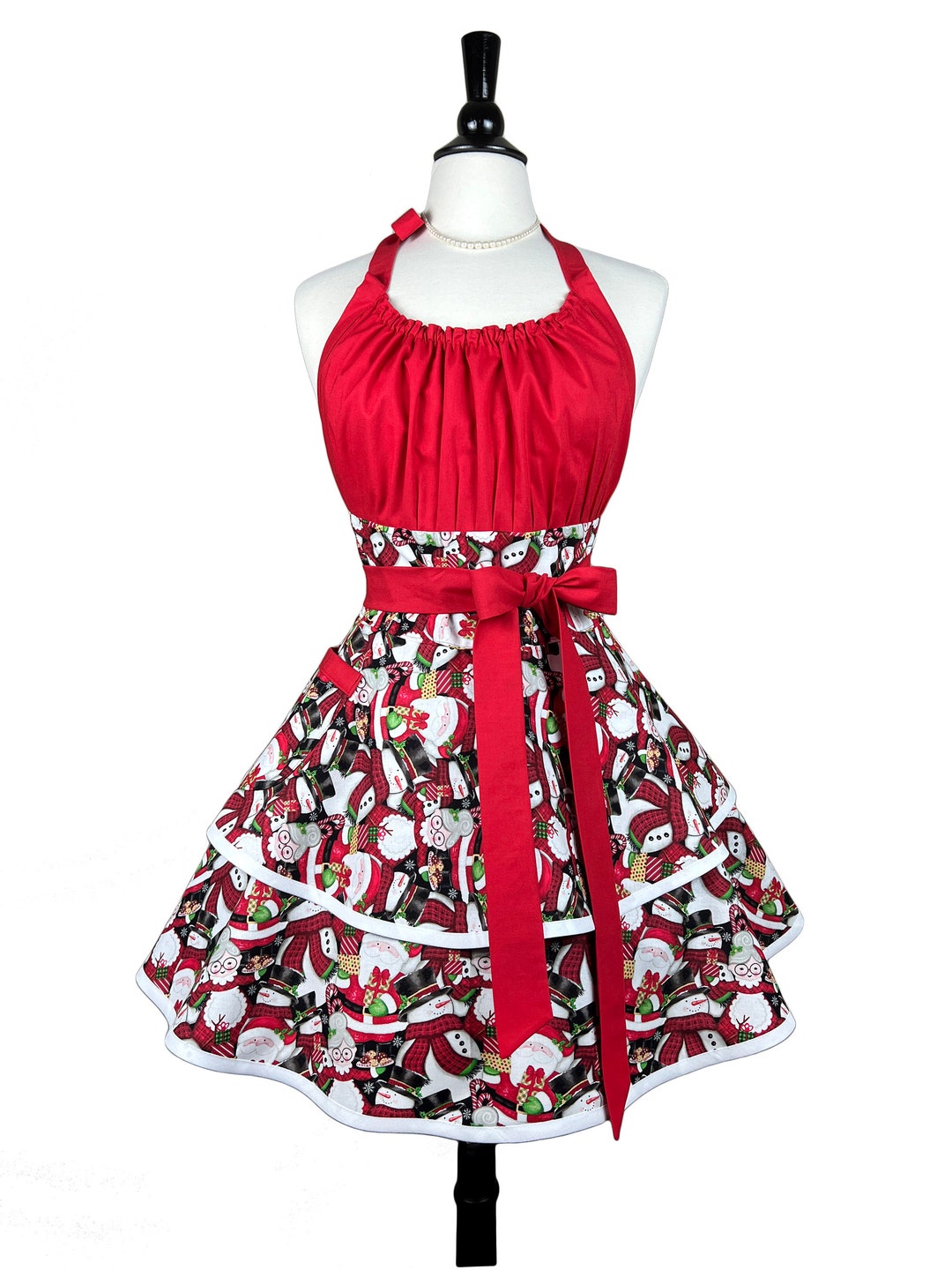 Womens Cute Christmas Apron With Santa Personalized Gift for Wife