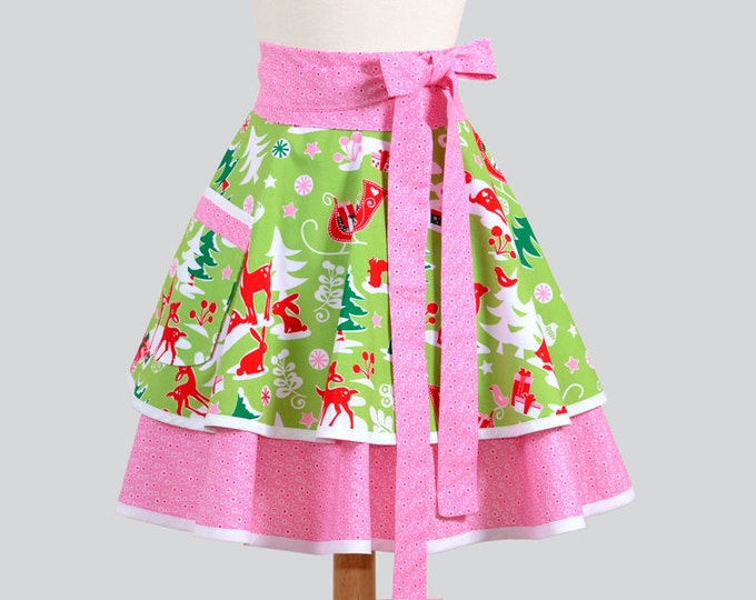 Waist Apron . Christmas Half Apron in Pink Dot Under Skirt and Etsy