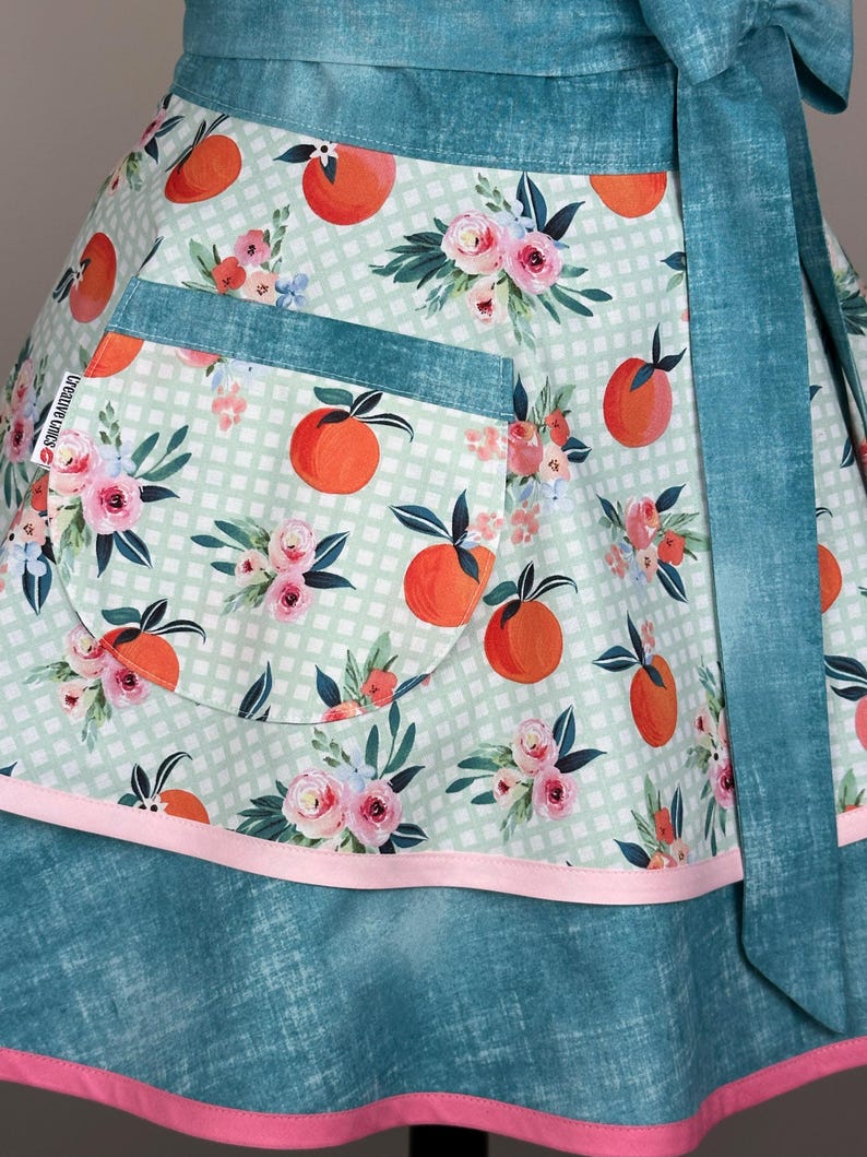 Floral Retro Apron - Orange Print, Custom Embroidered Gift - Etsy