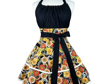 Floral Womens Sexy Apron - Personalized Best Friend Gift - Cute Apron with Pocket & Frilly Skirts for Cooking - Houswarming Gift