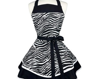 Beautiful Custom Zebra Print Sexy Aprons for Women - Perfect Kitchen Gift, Personalized & Embroidered, Ideal for Wife or Girlfriend