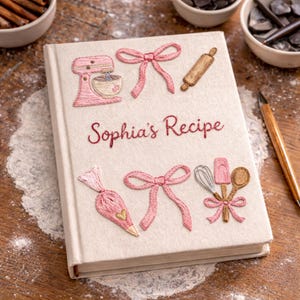 Libro de recetas bordado personalizado, cuaderno de repostería hecho a mano, cuaderno de recetas bordado a mano tamaño A5, cuaderno de cocina, regalo de repostería para ella.