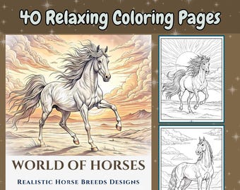 Horse Breeds Coloring Book: 40 Relaxing Designs (Digital Download)