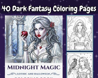 Gothic Halloween Coloring Book: 40 Dark Fantasy Designs (Digital Download)