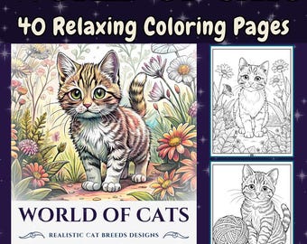 Cat Breeds Coloring Book: 40 Relaxing Designs (PDF Download)