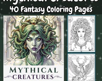 Mythical Creatures Coloring Book: 40 Fantasy Designs (Digital Download)