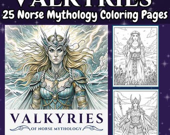 Norse Mythology Coloring Book: Valkyries, Fantasy Art (Digital Download)