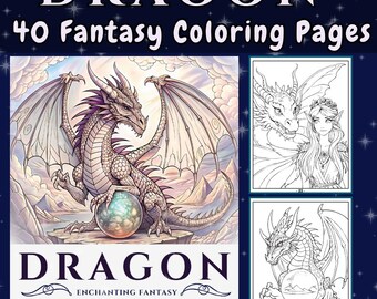 Dragon Coloring Book: 40 Fantasy Designs for Relaxation (Digital Download)