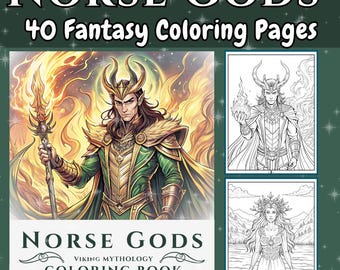 Norse Gods Coloring Book: 40 Fantasy Mythology Pages (Digital Download)