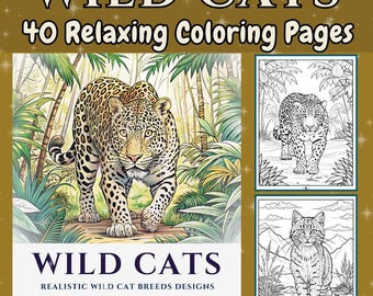 Wild Cats Coloring Book: 40 Realistic Designs for Relaxation (PDF Download)