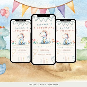 Festa di invito di compleanno digitale per bambini| eCard con animazione per WhatsApp, Instagram, Facebook ed e-mail | Biglietto d'invito online Dino