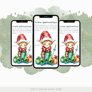 eCard digitale kerstgroet om te versturen via WhatsApp |. Kerstwenskaart "Merry Christmas" met een elfje | Nieuwjaarswensen Oudejaarsavond