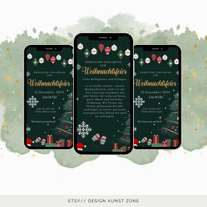 2-seitige Digitale Einladung zur Weihnachtsfeier | eCard für WhatsApp, Facebook, Instagram  & E-Mail | Stilvoll und Festlich