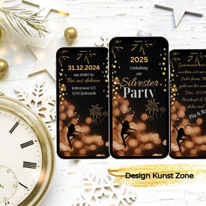 3-seitige Digitale Einladung zur Silvesterparty | eCard Einladung Party| Perfekt für WhatsApp und E-Mail | Feierlich und Modern| Neujahr