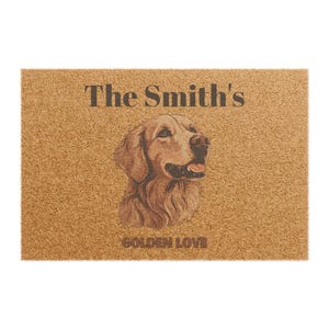 Golden Retriever Doormat Rug, Golden Love, Personalized Home Decor, Dog Lover Gift, Outdoor Welcome Mat, Housewarming Gift
