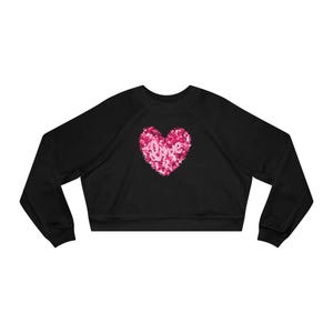 LOVE Heart Crop Valentine&#39;s Sweatshirt, Women&#39;s Fleece Pullover, Crewneck Jumper Pullover, Valentine&#39;s Day Sweater, Heart Crop Top
