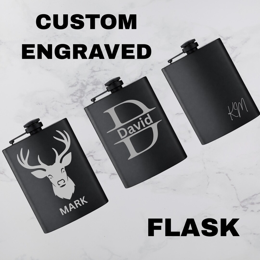 Custom Engraved Flask, Personalized Matte Black Stainless Steel ...