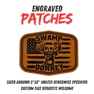 Swamp Donkey Engraved Leather Patch | Deer Head, American Flag