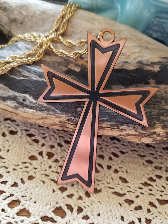 Huge Coppercraft Guild 1970s Copper Cross Pendant