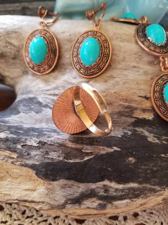 Vintage 70s Coppercraft Guild Set of Faux Turquoi… - image 8