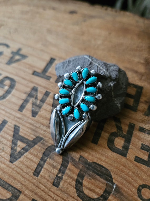 Unique Vintage Petite Point Turquoise Flower Pin