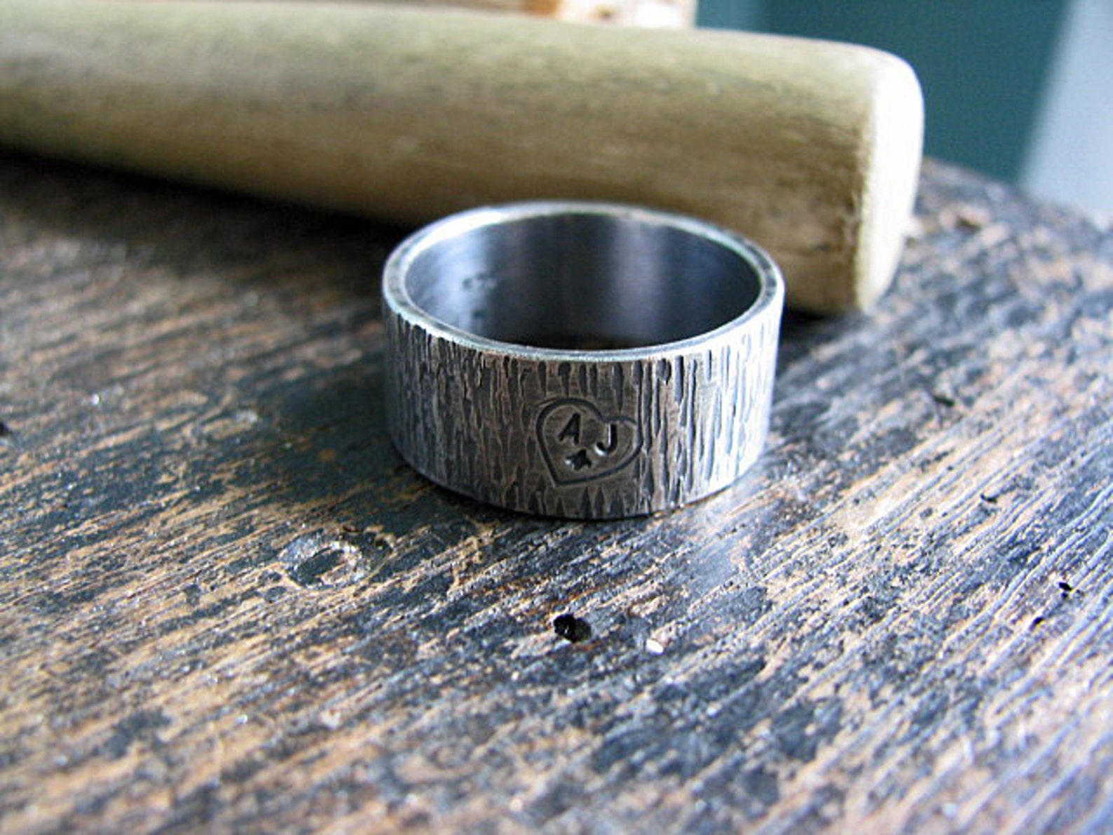 Men's Tree Bark Ring With Initials Anniversary Wedding - Etsy