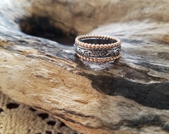 Set of 3 Stacking Bands in Rose Gold and and Sterling Silver