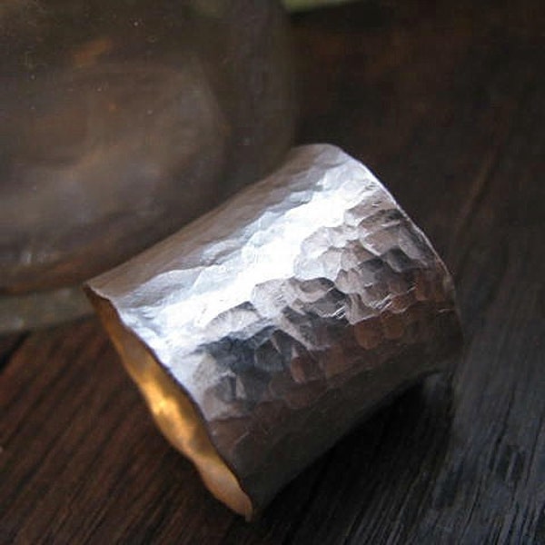 Favorite Wide Sterling Silver Band with Hand Hammered Texture