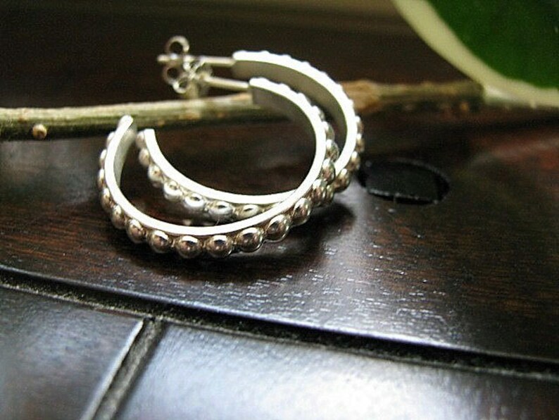 Beaded Sterling Silver Hoop Earrings Etsy