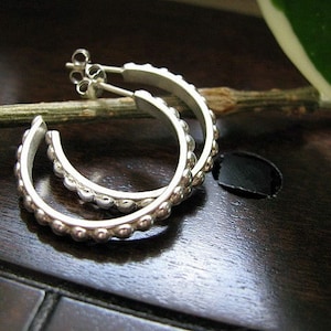 Beaded Sterling Silver Hoop Earrings in 3 Sizes