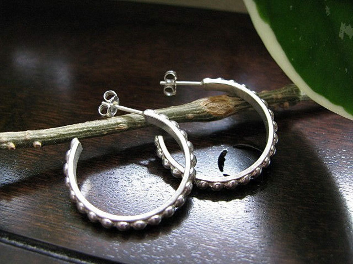 Beaded Sterling Silver Hoop Earrings Etsy