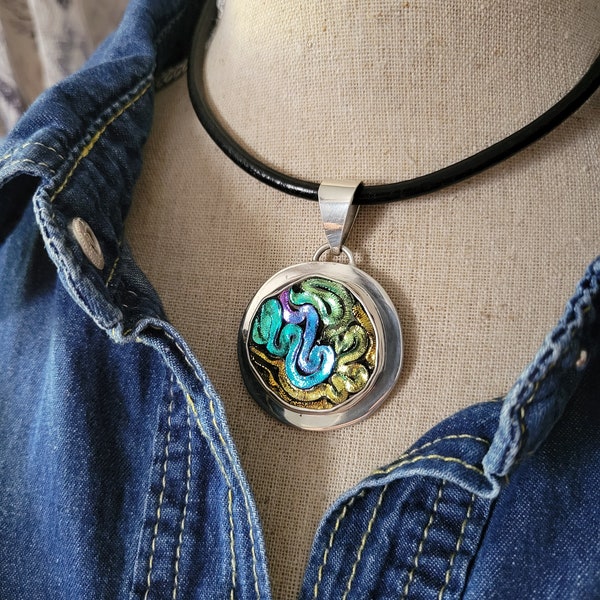 DeStashed Dichroic Glass and Sterling Silver Pendant