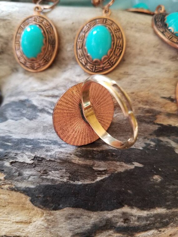 Vintage 70s Coppercraft Guild Set of Faux Turquoi… - image 5