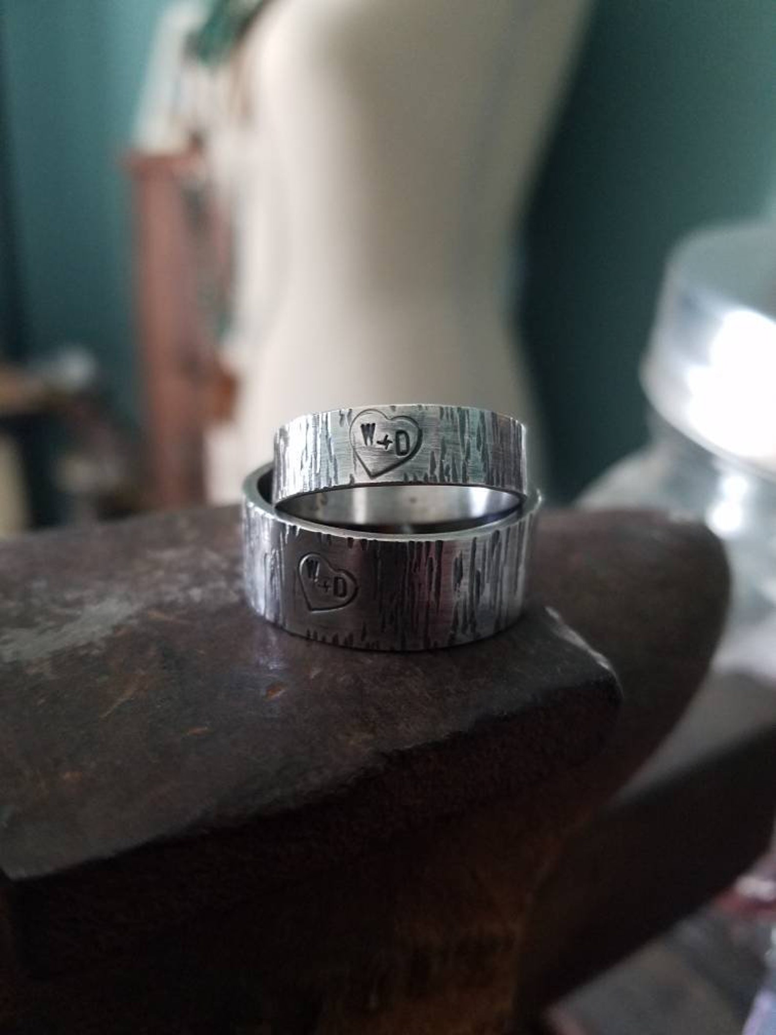 Men's Tree Bark Ring With Initials Anniversary Wedding - Etsy