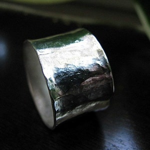 Wide Sterling Silver Band with Hand Hammered Texture