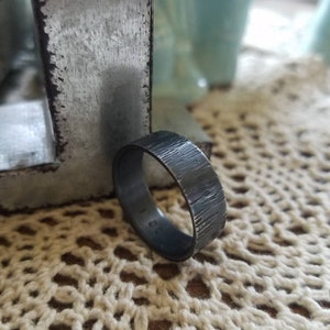 Oxidized Sterling Silver Tree Bark Band