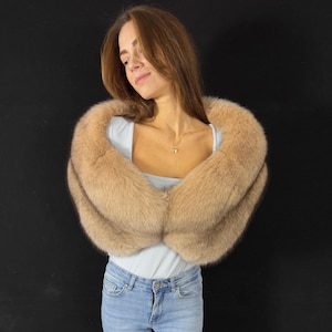 Luxurious Fox Fur Shawl: Beige Fur Wrap, Handmade in Lithuania