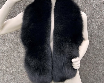 Collar de piel de zorro negro: Estola hecha a mano de Saga Furs (47" de largo)
