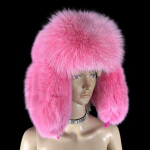 Luxury Pink Arctic Fox Fur Trapper Hat: Winter Ear Flap Hat