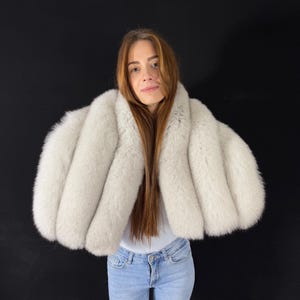 Luxurious White Fox Fur Shawl: Leather Insert Wrap, Handmade in Lithuania