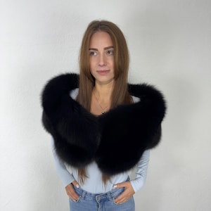 Luxurious Black Fox Fur Shawl: Handmade Saga Furs Wrap (47&quot; Length)