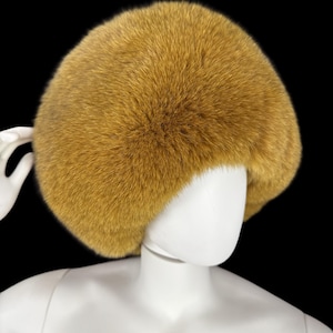 Luxe enorme vossenbontmuts beanie van echt bont mosterdkleur topkwaliteit emmerbontmuts schedelmuts