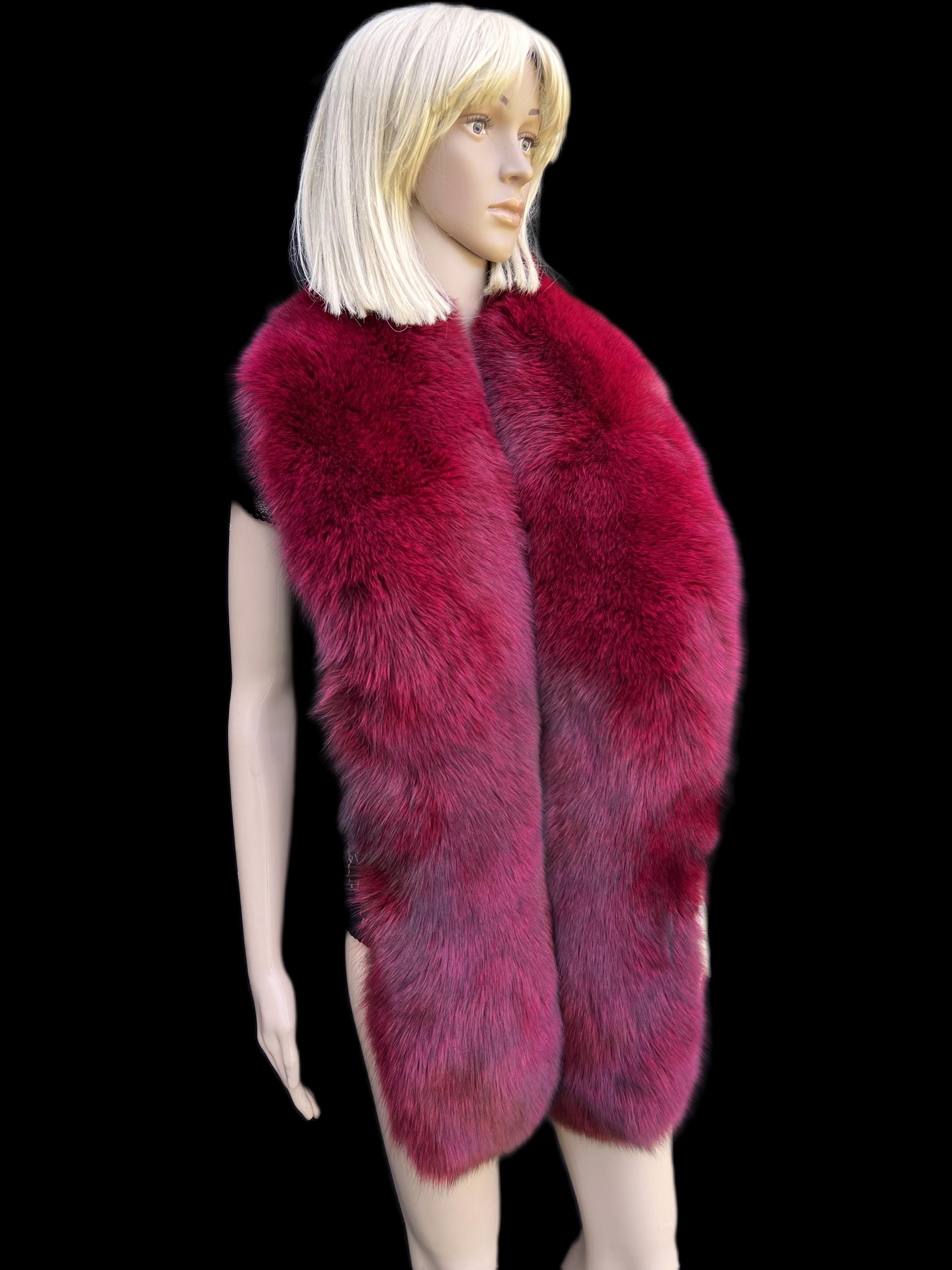 Burgundy Fox Fur Stole: Handmade Saga Furs Scarf, 75