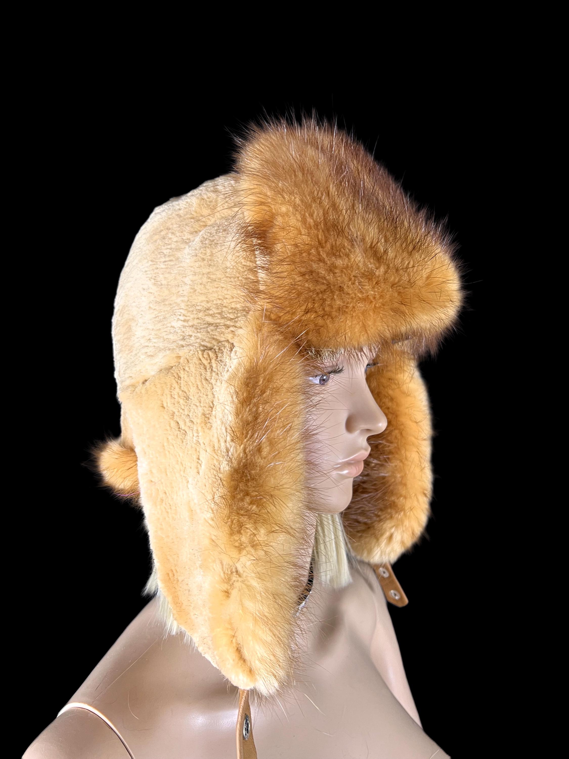 Luxury Bleached Beaver Fur Hat with Sheared Beaver Fur Real Fur Trapper Hat Gold Color Top Quality Unisex Fur Hat