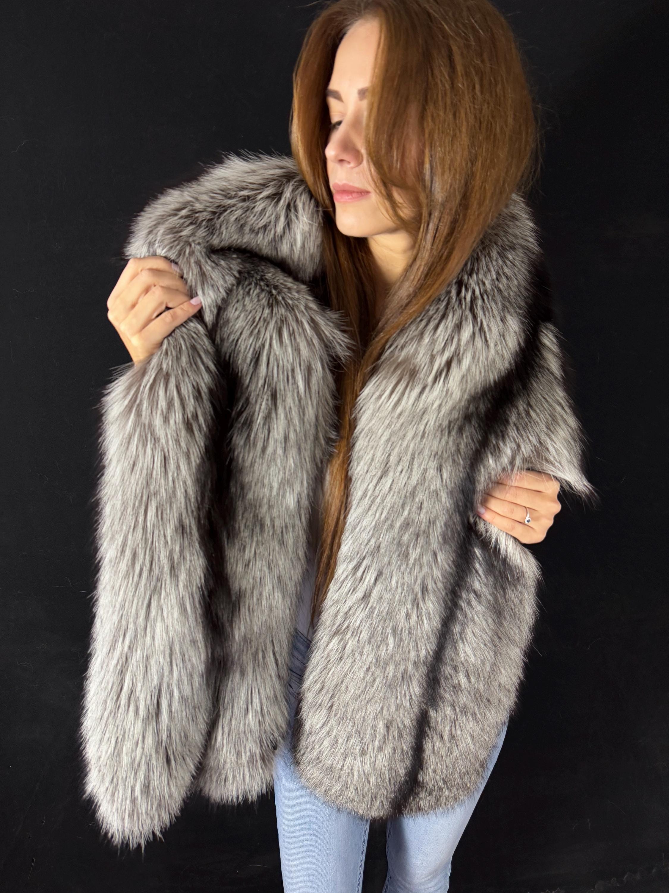 Luxurious Silver Fox Fur Stole: Double-sided Natural Fur Scarf (75